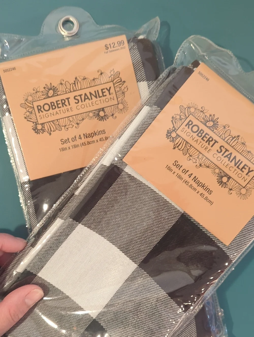 NWT Buffalo Check Black & White Plaid Robert Stanley cloth napkins set of 8